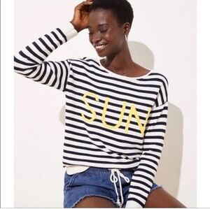 LOFT Navy and White Striped Knit Top